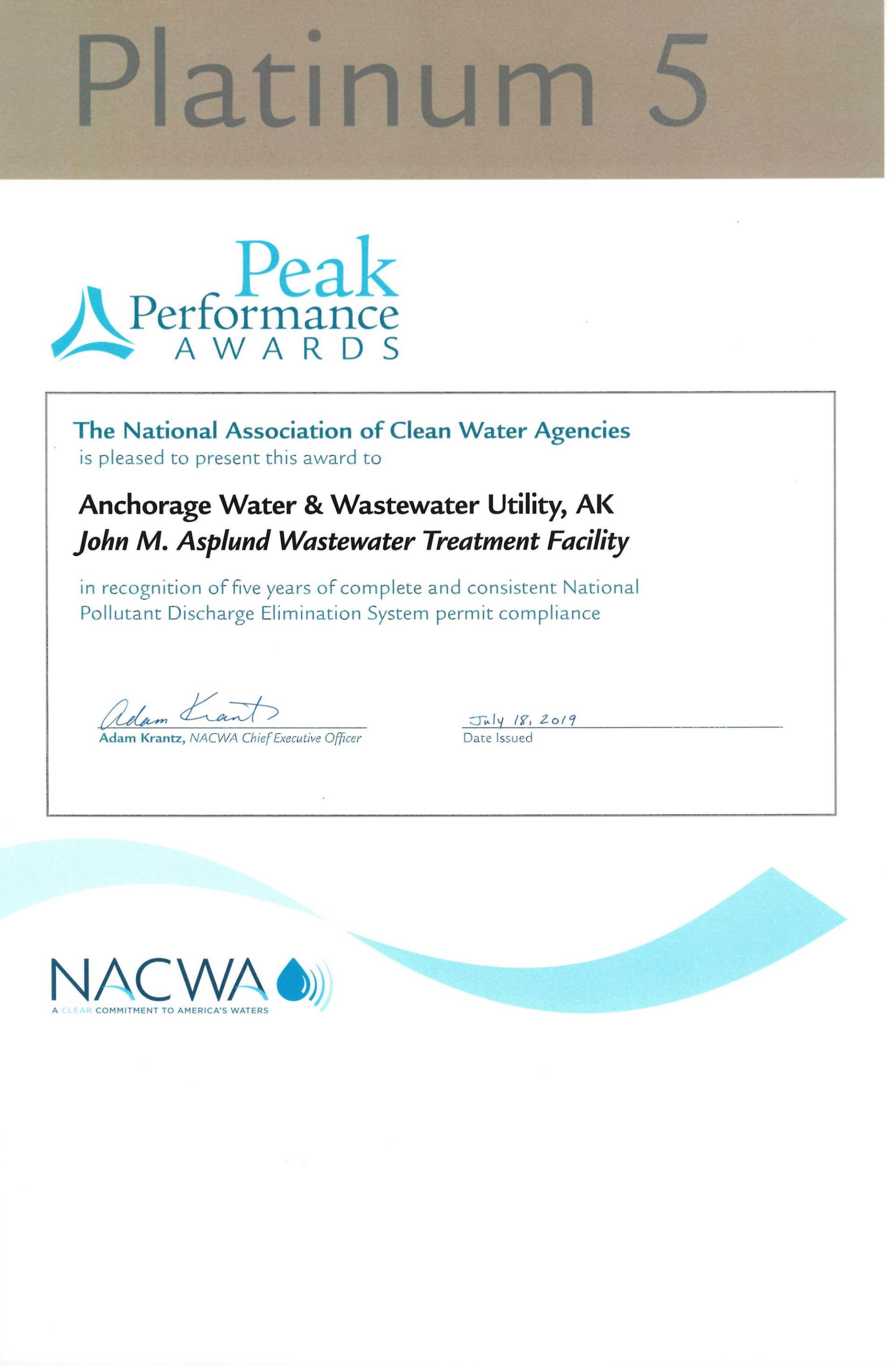 NACWA 2019 Asplund Platinum Award